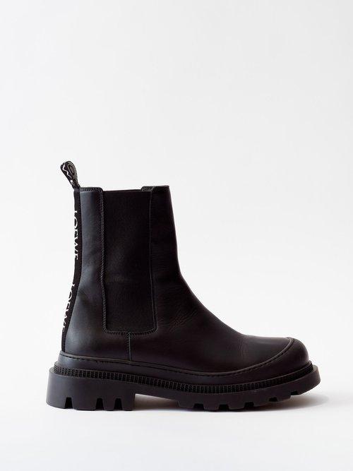 Loewe - Logo-jacquard Leather Chelsea Boots - Womens - Black