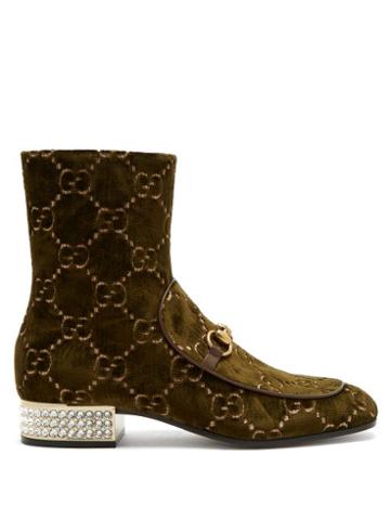 Matchesfashion.com Gucci - Mister Logo Jacquard Velvet Ankle Boots - Womens - Dark Green