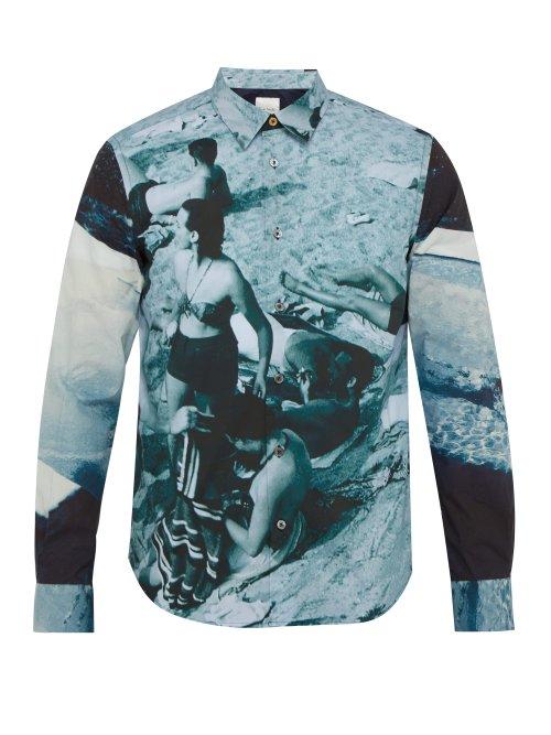 Matchesfashion.com Paul Smith - Photographic Beach Print Cotton Shirt - Mens - Blue