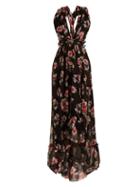 Matchesfashion.com Msgm - Silk Chiffon Floral Long Dress - Womens - Black Multi