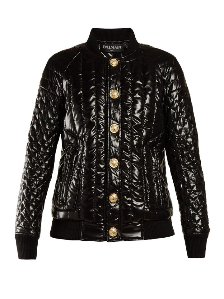 Balmain Quilted High-shine Bomber Jacket