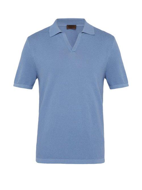 Matchesfashion.com Altea - Knitted Cotton Polo Shirt - Mens - Blue