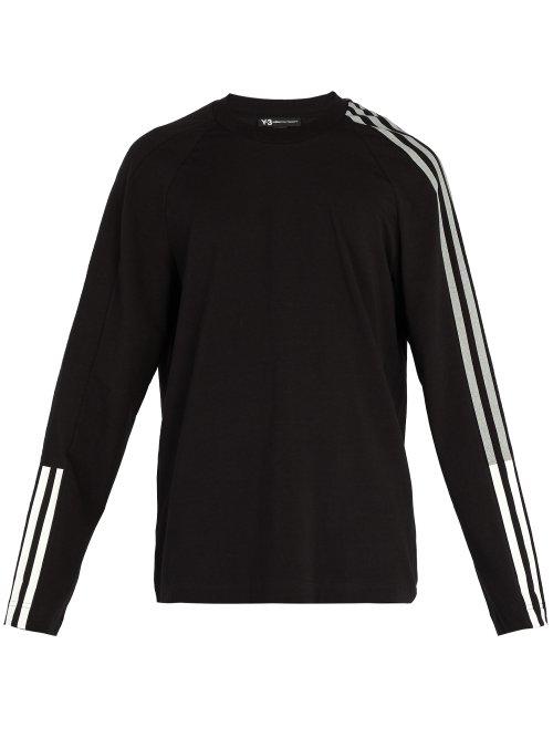 Matchesfashion.com Y-3 - Striped Cotton Blend Long Sleeved T Shirt - Mens - Black