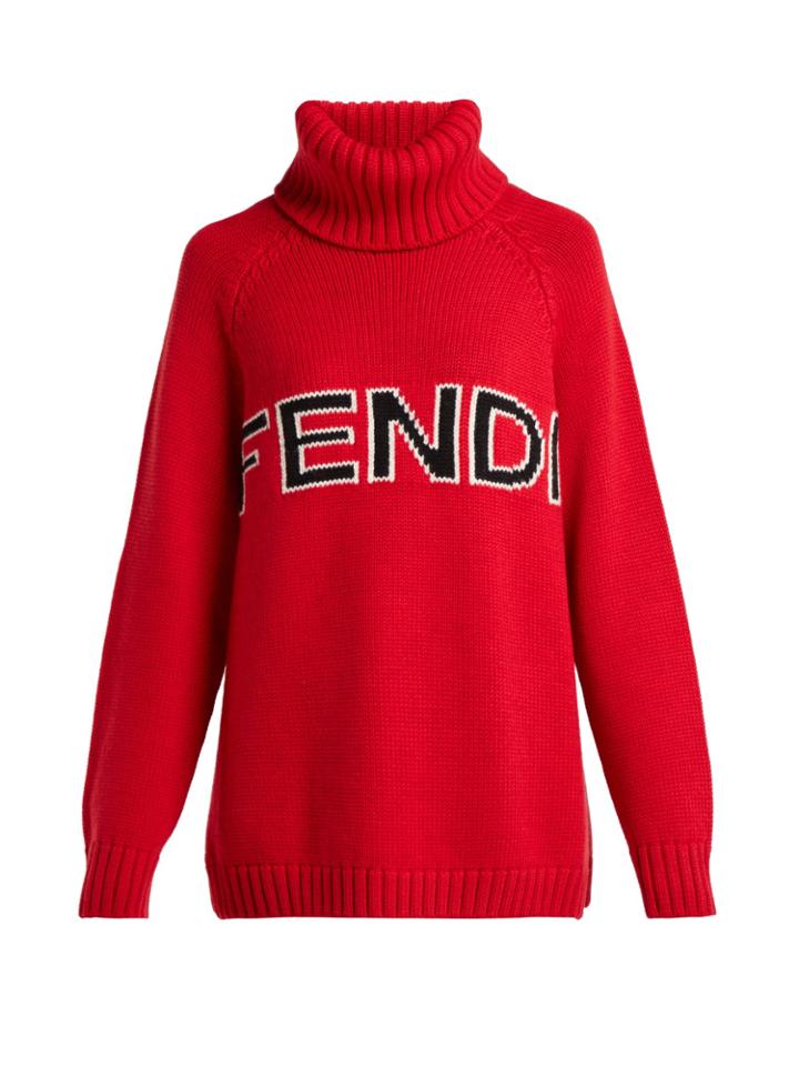Fendi Logo-intarsia Wool Roll-neck Sweater