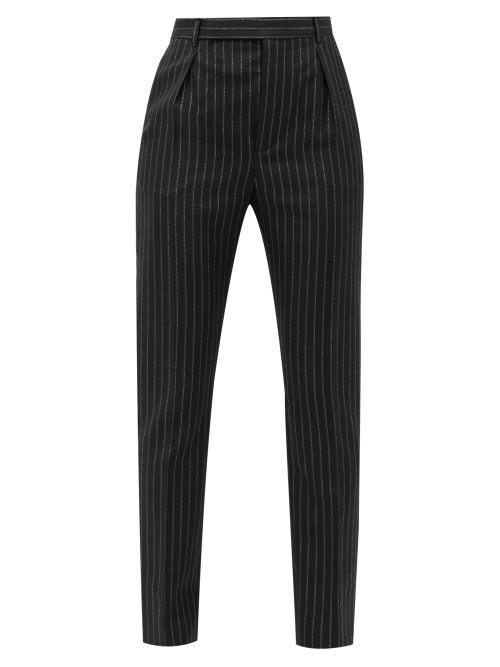Matchesfashion.com Saint Laurent - Metallic-pinstripe Wool-blend Trousers - Womens - Black Silver