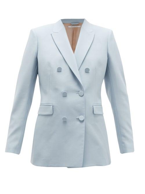 Matchesfashion.com Another Tomorrow - Double-breasted Wool Grain De Poudre Jacket - Womens - Light Blue