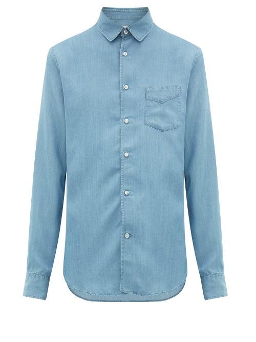 Matchesfashion.com Officine Gnrale - Garment-dyed Chambray Shirt - Mens - Light Blue