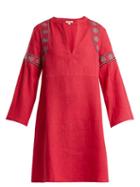 Matchesfashion.com Daft - Pantelleria Embroidered Linen Kaftan Dress - Womens - Red Multi