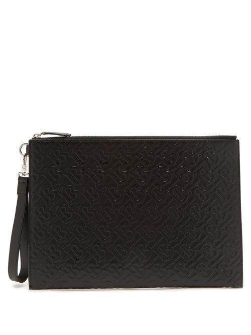 Matchesfashion.com Burberry - Edin Tb-embossed Leather Pouch - Mens - Black