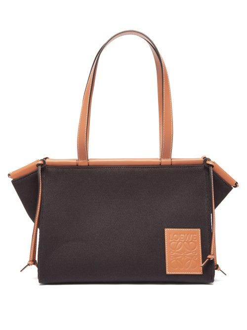 Loewe - Cushion Small Canvas Tote Bag - Womens - Black Tan