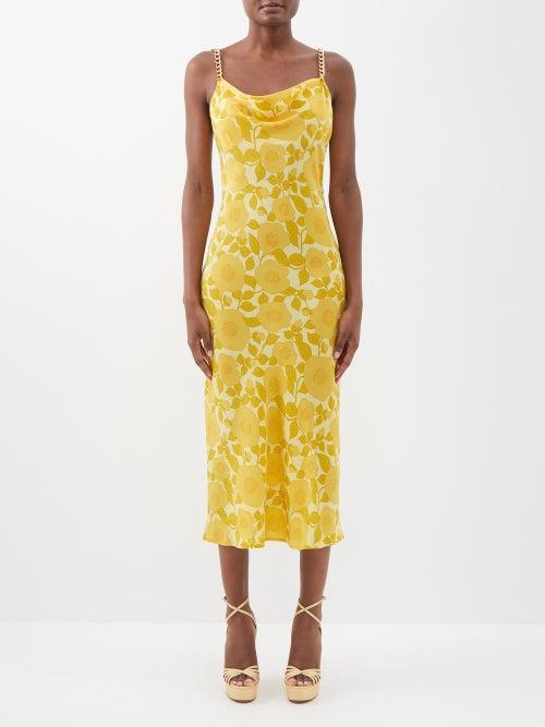 Olivia Von Halle - Bibi Silk Crepe De Chine Midi Slip Dress - Womens - Yellow