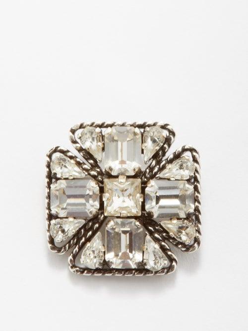 Saint Laurent - Cross Crystal And Metal Brooch - Mens - Silver