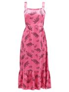 Matchesfashion.com Hvn - Olympia Leopard-print Silk-satin Dress - Womens - Pink Print