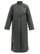 Ganni - High-neck Quilted Recycled-fibre Ripstop Coat - Womens - Dark Green