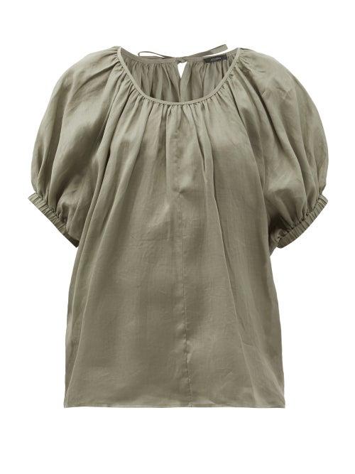 Matchesfashion.com Joseph - Baidy Gathered Ramie-voile Top - Womens - Khaki