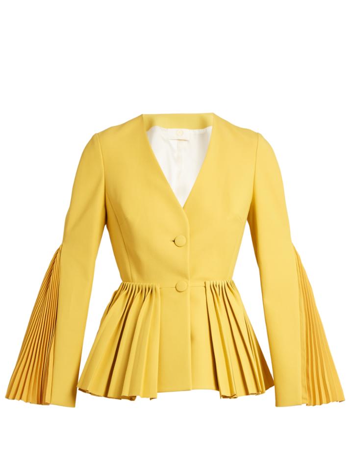 Sara Battaglia Pleated Twill Tailored Jacket