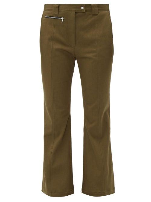 Matchesfashion.com Proenza Schouler - Panelled Flared Cuff Cotton Twill Trousers - Womens - Dark Green