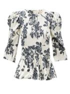 Matchesfashion.com Brock Collection - Seva Peplum-hem Floral-print Cotton-poplin Top - Womens - White Multi