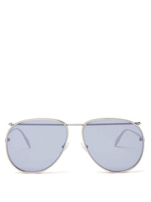 Matchesfashion.com Alexander Mcqueen - Top Bar Aviator Metal Sunglasses - Mens - Grey