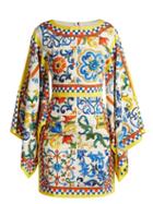 Matchesfashion.com Dolce & Gabbana - Majolica Print Silk Blend Charmeuse Dress - Womens - White Print