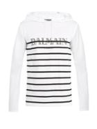 Balmain Striped-logo Hooded Cotton Sweatshirt