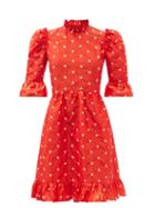 Ladies Rtw Batsheva - Spring Floral-embroidered Silk-taffeta Dress - Womens - Red Multi