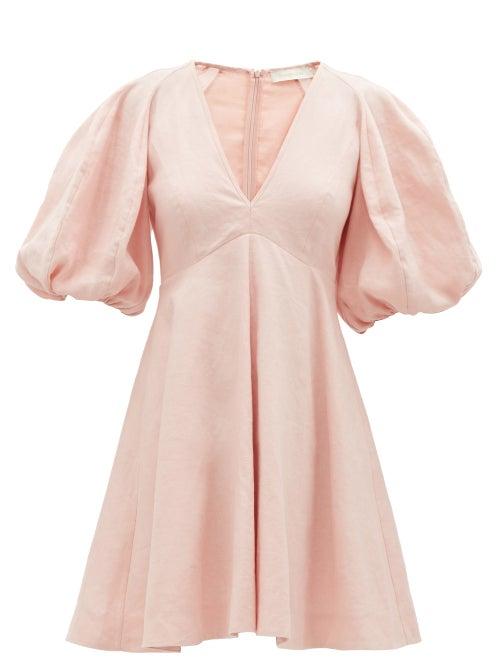 Zimmermann - Dancer Puff-sleeve Mini Dress - Womens - Light Pink
