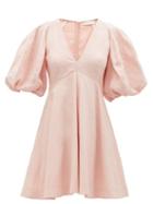 Zimmermann - Dancer Puff-sleeve Mini Dress - Womens - Light Pink
