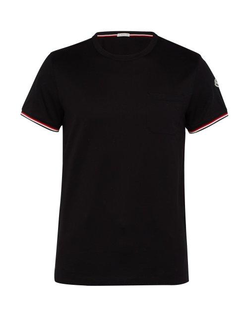 Matchesfashion.com Moncler - Striped Cuff Cotton Jersey T Shirt - Mens - Black