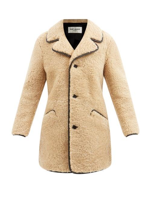 Saint Laurent - Leather-trimmed Shearling Coat - Womens - Beige