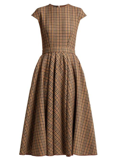 Matchesfashion.com Rochas - Checked Wool Blend Dress - Womens - Brown Multi