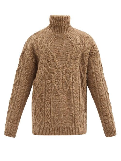 Matchesfashion.com Dsquared2 - Cable-knitted Roll-neck Wool Sweater - Mens - Brown