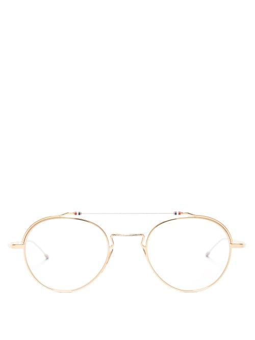 Matchesfashion.com Thom Browne - Round Frame Sunglasses - Mens - Gold