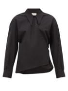 Matchesfashion.com Lemaire - Point Collar Cotton Poplin Wrap Shirt - Womens - Navy