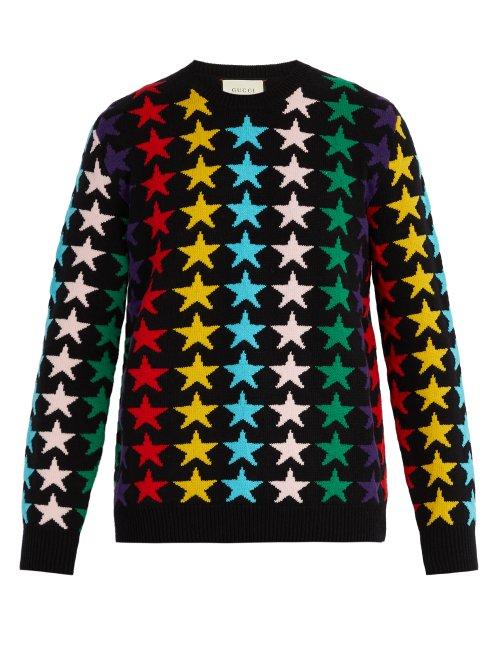 Matchesfashion.com Gucci - Star Intarsia Chunky Knit Wool Jumper - Mens - Multi