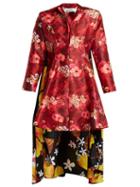 Matchesfashion.com Richard Quinn - Floral Print Asymmetric Hem Duchess Satin Dress - Womens - Red Multi