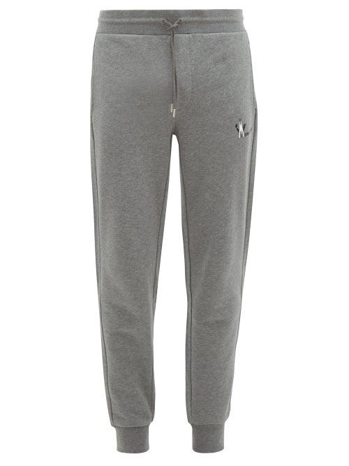 Matchesfashion.com Moncler - Logo Print Cotton Jersey Track Pants - Mens - Grey