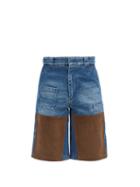 Matchesfashion.com Fendi - Suede-patch Denim Shorts - Mens - Blue
