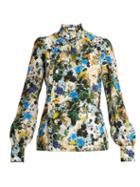 Matchesfashion.com Erdem - Edlyn Mariko Meadow Print Silk Blouse - Womens - White Print