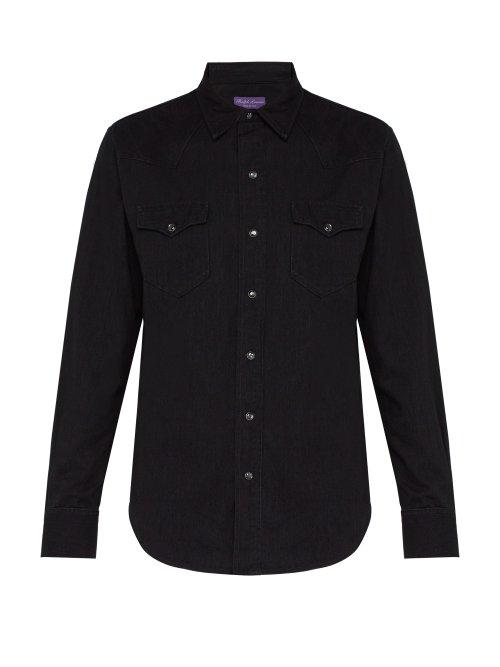Matchesfashion.com Ralph Lauren Purple Label - Western Button Fastening Cotton Shirt - Mens - Black