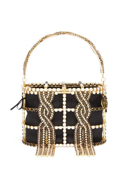 Matchesfashion.com Rosantica - Holli Tresse Crystal-embellished Caged Bag - Womens - Black And White