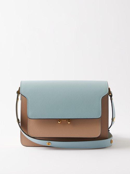 Marni - Trunk Colour-block Leather Shoulder Bag - Womens - Light Blue