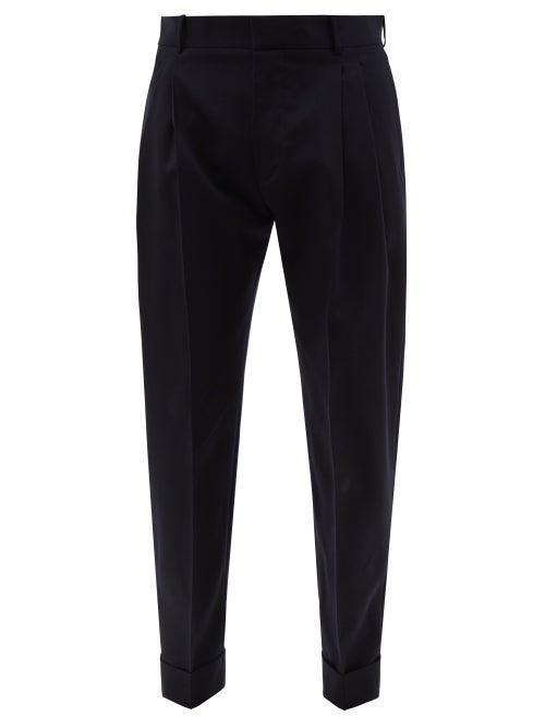 Alexander Mcqueen - Pleated Slim-leg Cotton-gabardine Trousers - Mens - Navy