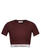Matchesfashion.com Paco Rabanne - Bodyline Logo Jacquard Performance Cropped Top - Womens - Burgundy