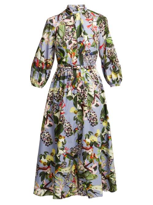 Matchesfashion.com Erdem - Adrienne Dream Bird Print Dress - Womens - Blue Multi