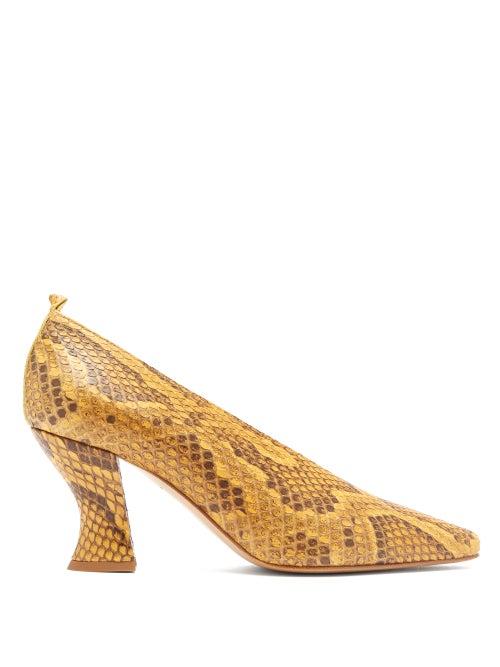 Matchesfashion.com Bottega Veneta - High Cut Spool Heel Python Pumps - Womens - Python