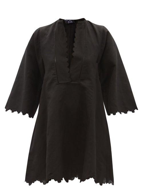Thierry Colson - Rachel Scalloped-edge Cotton Mini Dress - Womens - Black