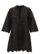 Thierry Colson - Rachel Scalloped-edge Cotton Mini Dress - Womens - Black