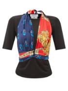Marine Serre - Silk-scarf Halterneck Knitted Sweater Top - Womens - Black Multi