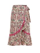 Matchesfashion.com Juliet Dunn - Floral Print Cotton Wrap Midi Skirt - Womens - Dark Pink
